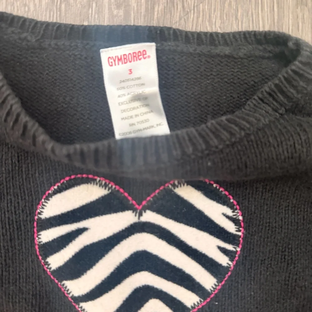 Gymboree Black Knit Sweater with Zebra Print Heart - Size 3